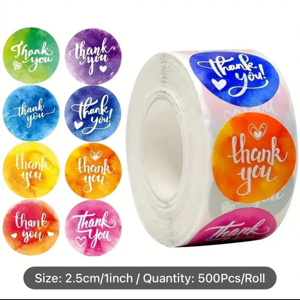Colorful Rainbow Thank You Sticker 500pcs/Roll